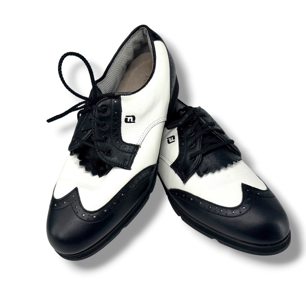 FootJoy SofTjoys Terrains Women's Golf Shoes Black White Wingtip Kiltie 98347 8M
